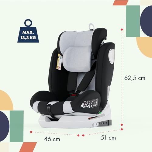 Babify Onboard Silla de Coche Isofix para Bebés y Niños, 0 Meses - 12 Años, Apta Desde 40-150 cm Ajustable 360º, Asiento Portátil y Seguro i-Size ECE R129