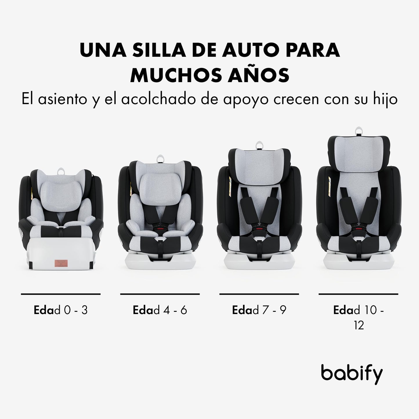 Babify Onboard Silla de Coche Isofix para Bebés y Niños, 0 Meses - 12 Años, Apta Desde 40-150 cm Ajustable 360º, Asiento Portátil y Seguro i-Size ECE R129