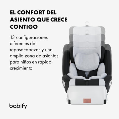 Babify Onboard Silla de Coche Isofix para Bebés y Niños, 0 Meses - 12 Años, Apta Desde 40-150 cm Ajustable 360º, Asiento Portátil y Seguro i-Size ECE R129