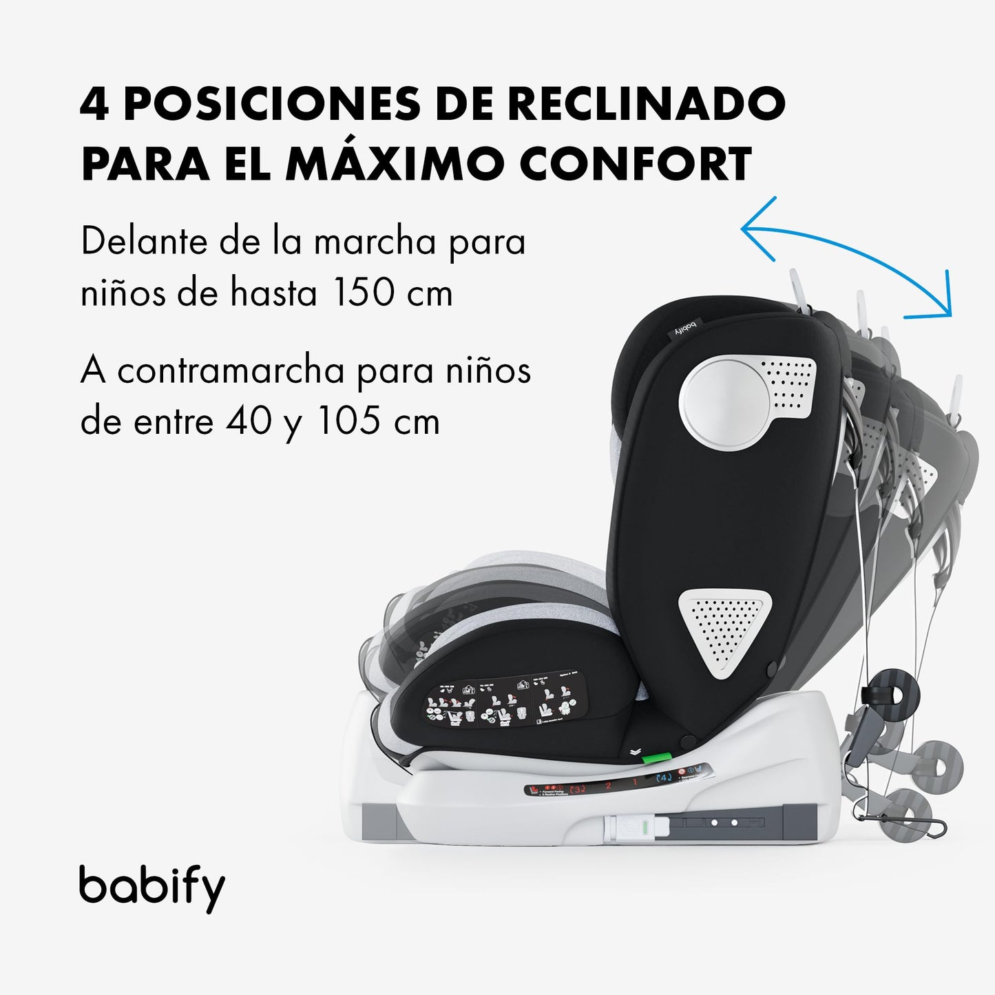 Babify Onboard Silla de Coche Isofix para Bebés y Niños, 0 Meses - 12 Años, Apta Desde 40-150 cm Ajustable 360º, Asiento Portátil y Seguro i-Size ECE R129