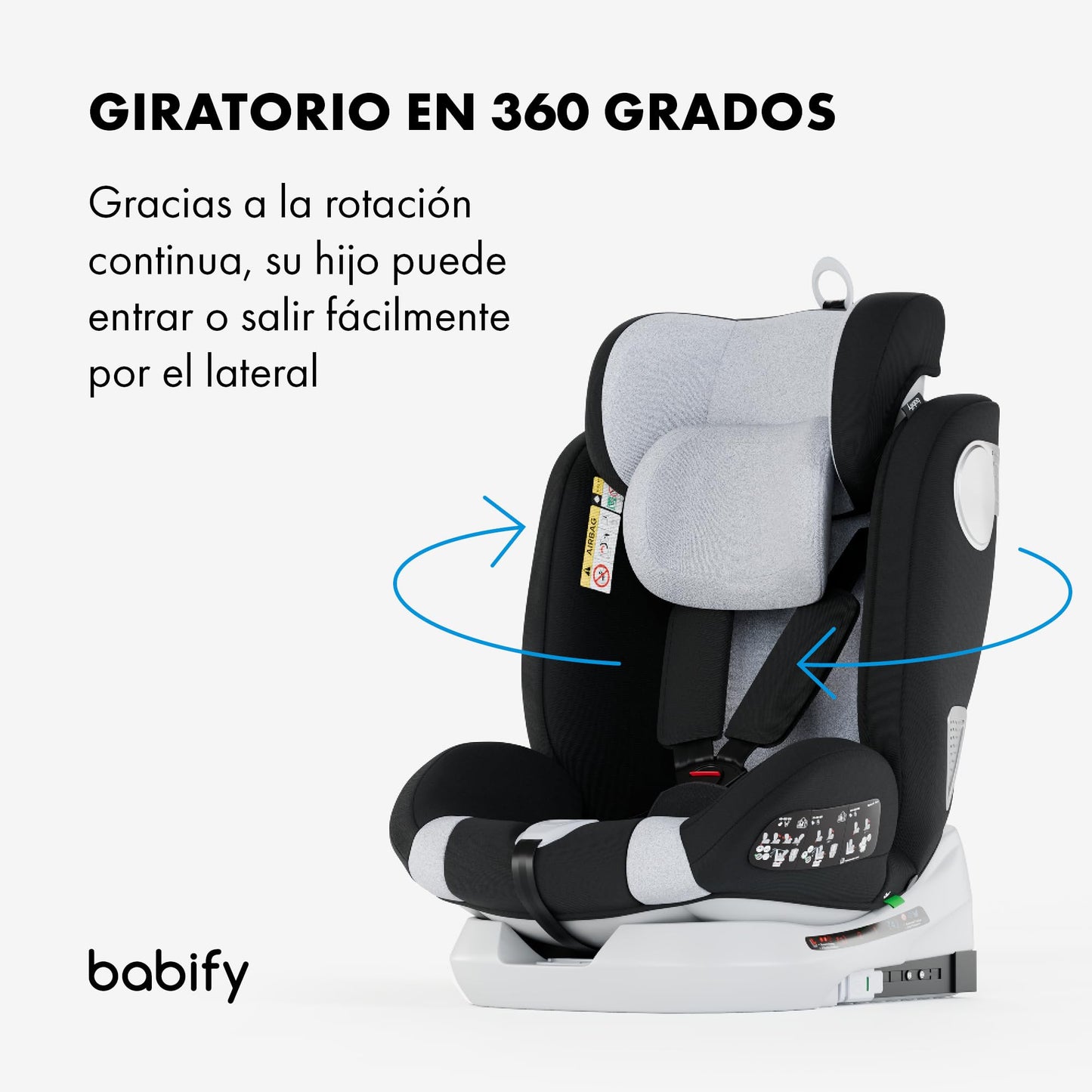 Babify Onboard Silla de Coche Isofix para Bebés y Niños, 0 Meses - 12 Años, Apta Desde 40-150 cm Ajustable 360º, Asiento Portátil y Seguro i-Size ECE R129