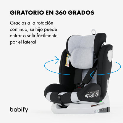 Babify Onboard Silla de Coche Isofix para Bebés y Niños, 0 Meses - 12 Años, Apta Desde 40-150 cm Ajustable 360º, Asiento Portátil y Seguro i-Size ECE R129