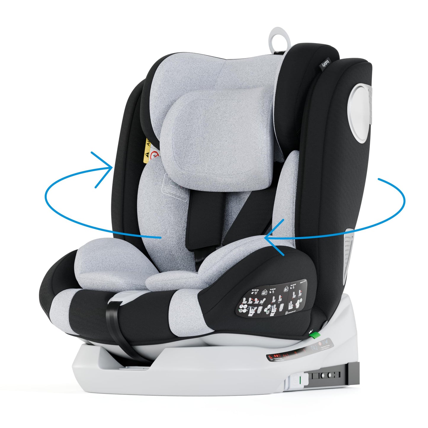 Babify Onboard Silla de Coche Isofix para Bebés y Niños, 0 Meses - 12 Años, Apta Desde 40-150 cm Ajustable 360º, Asiento Portátil y Seguro i-Size ECE R129
