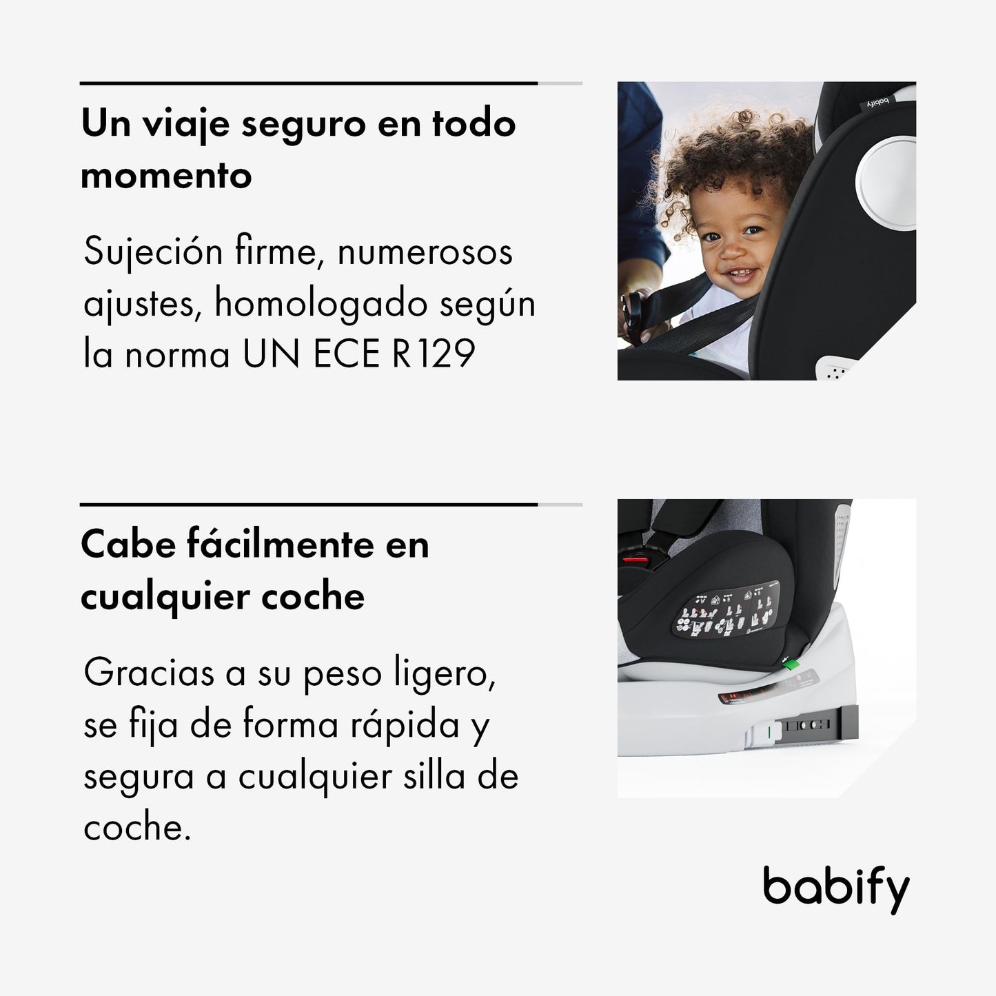Babify Onboard Silla de Coche Isofix para Bebés y Niños, 0 Meses - 12 Años, Apta Desde 40-150 cm Ajustable 360º, Asiento Portátil y Seguro i-Size ECE R129